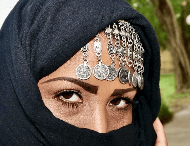 Female model in headdress